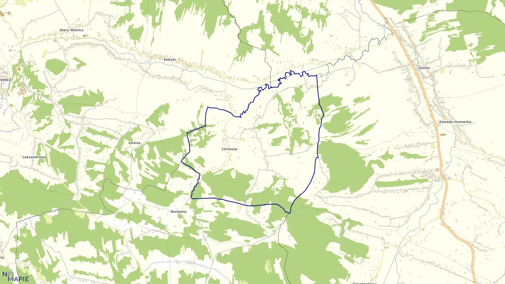 Mapa obrębu Chronów w gminie Nowy Wiśnicz