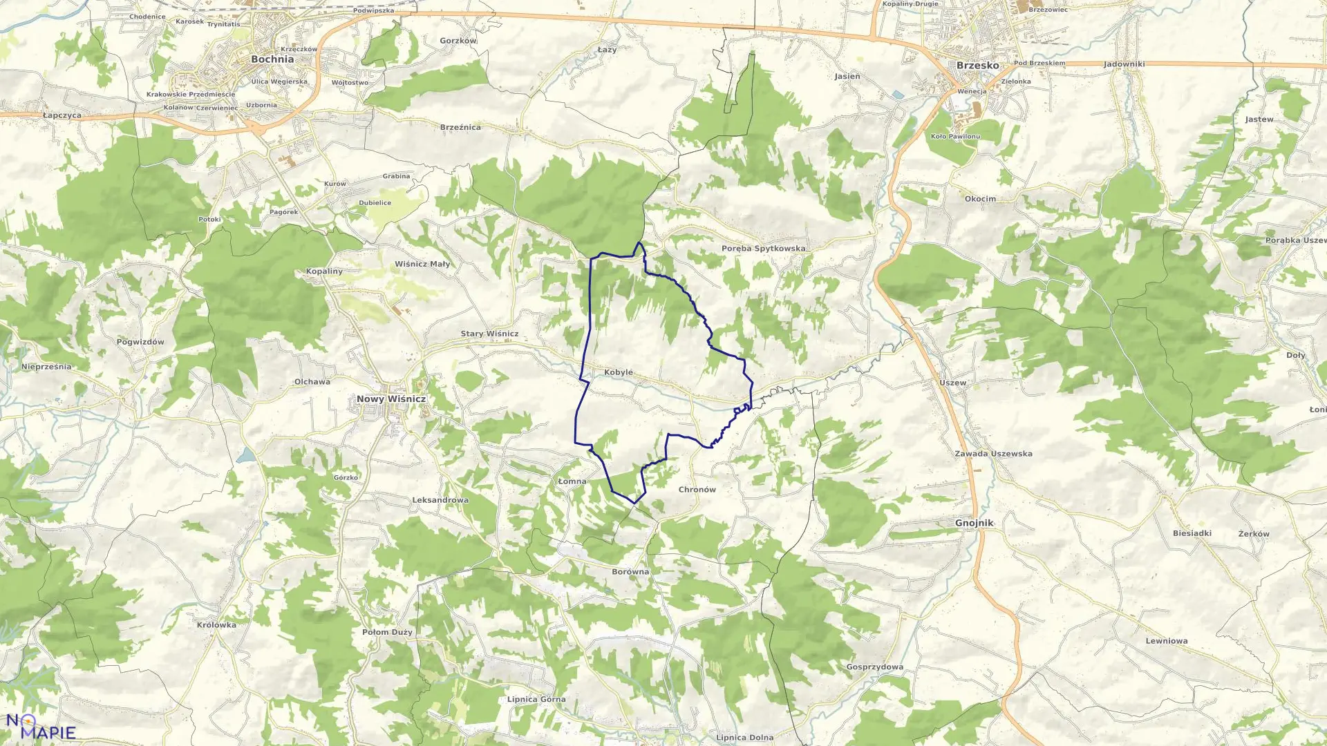 Mapa obrębu Kobyle w gminie Nowy Wiśnicz
