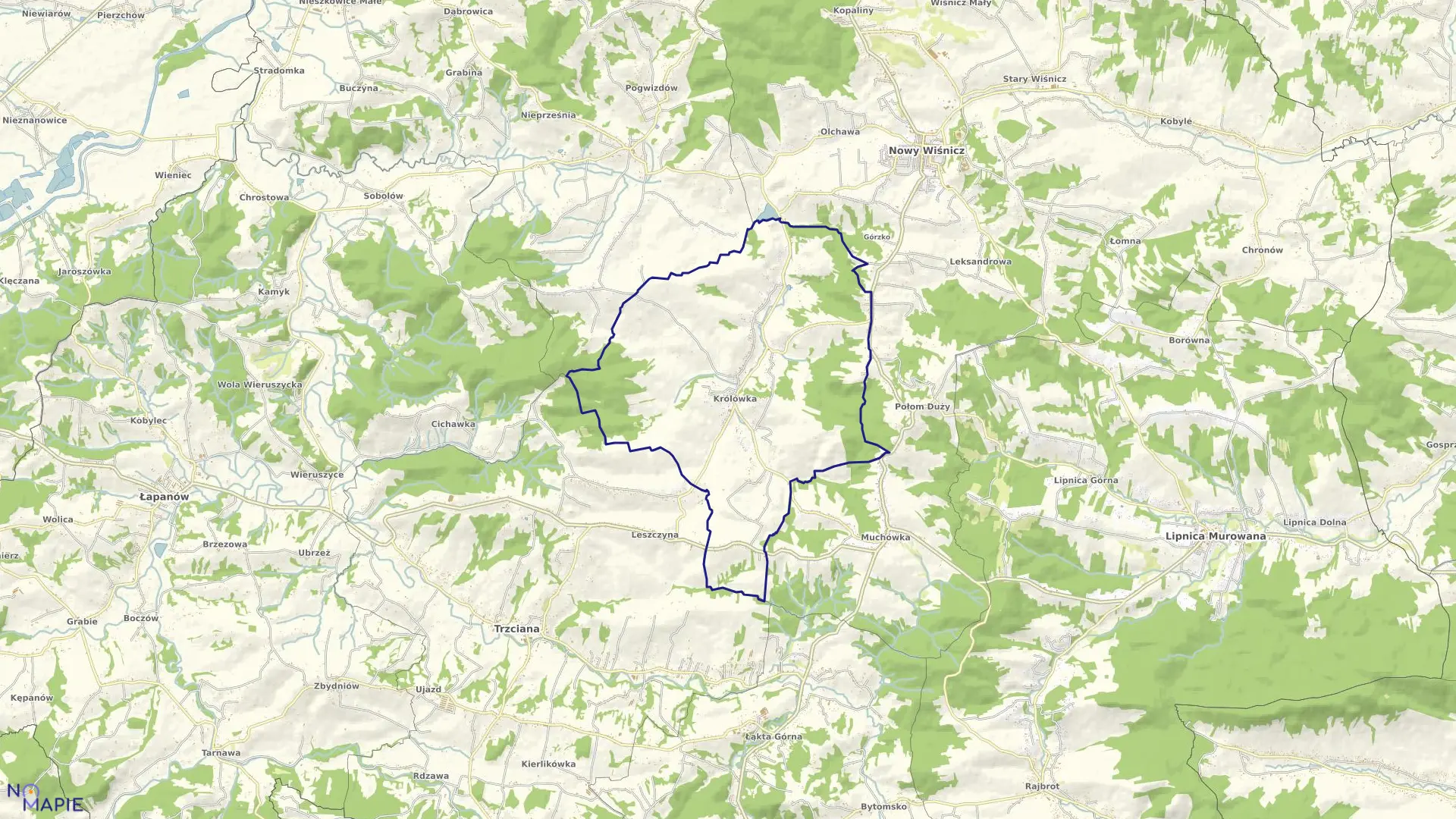 Mapa obrębu Królówka w gminie Nowy Wiśnicz