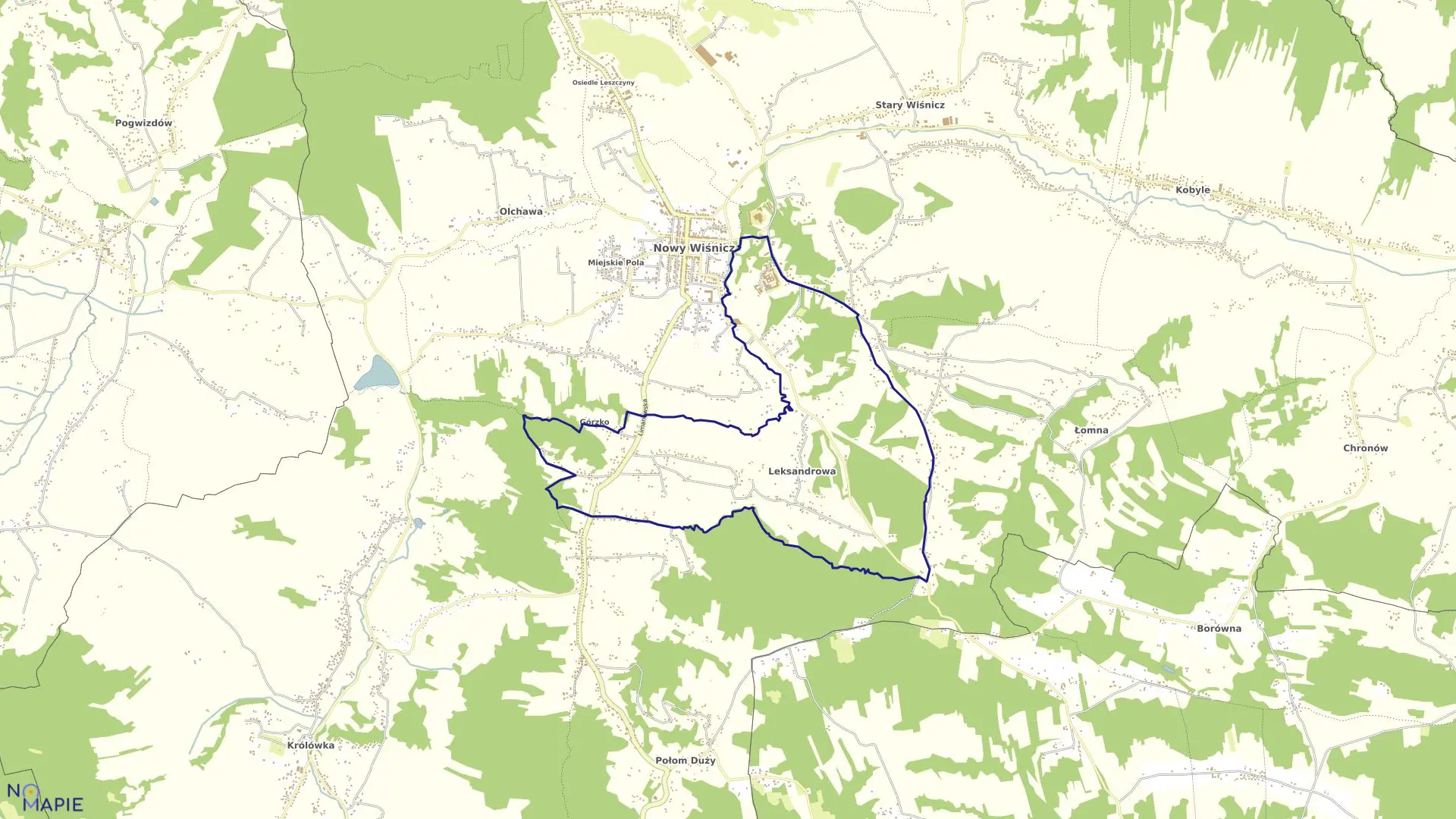 Mapa obrębu Leksandrowa w gminie Nowy Wiśnicz
