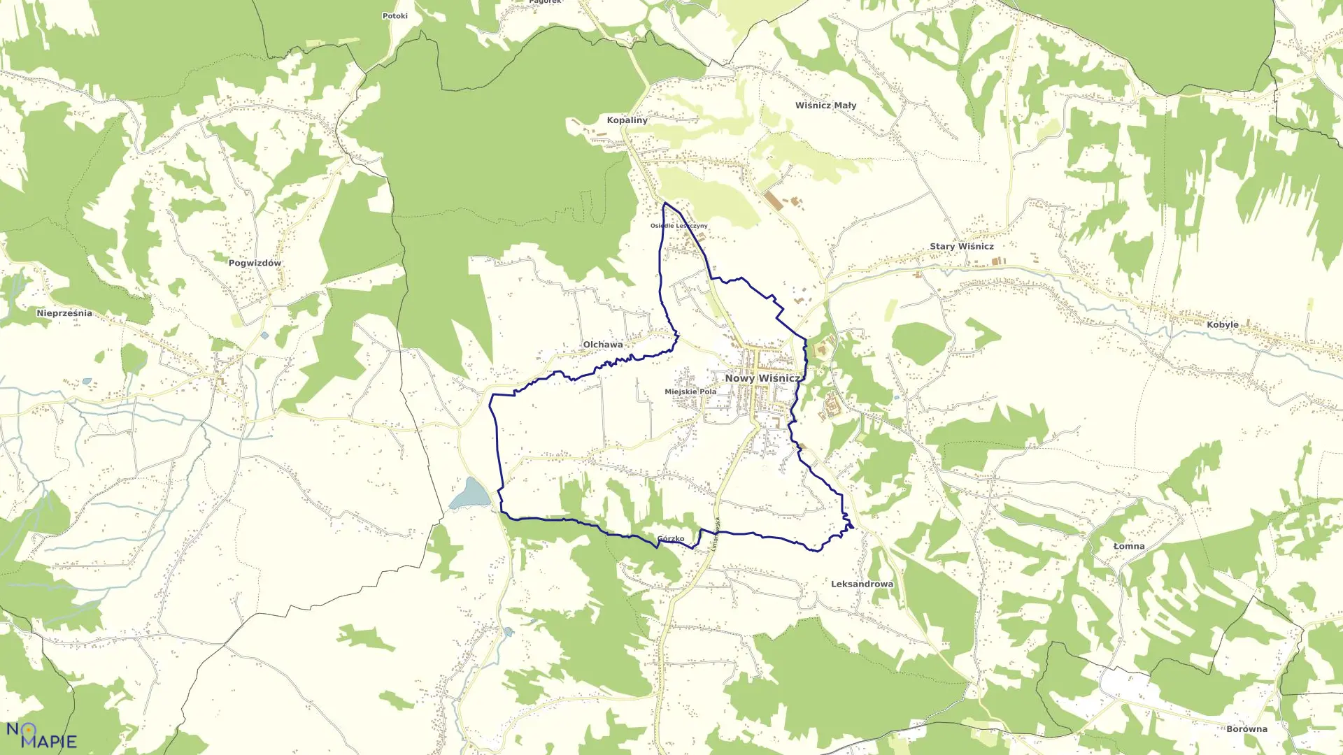 Mapa obrębu Nowy Wiśnicz w gminie Nowy Wiśnicz