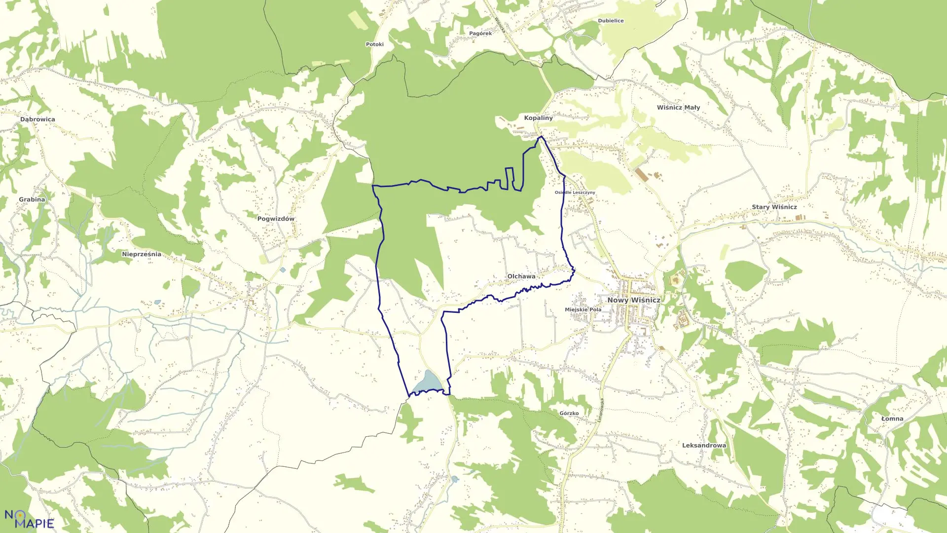 Mapa obrębu Olchawa w gminie Nowy Wiśnicz