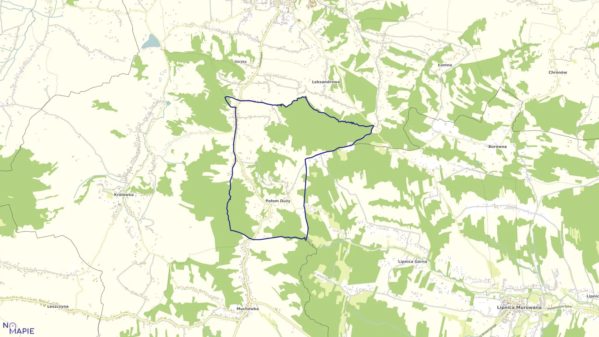 Mapa obrębu Połom Duży w gminie Nowy Wiśnicz