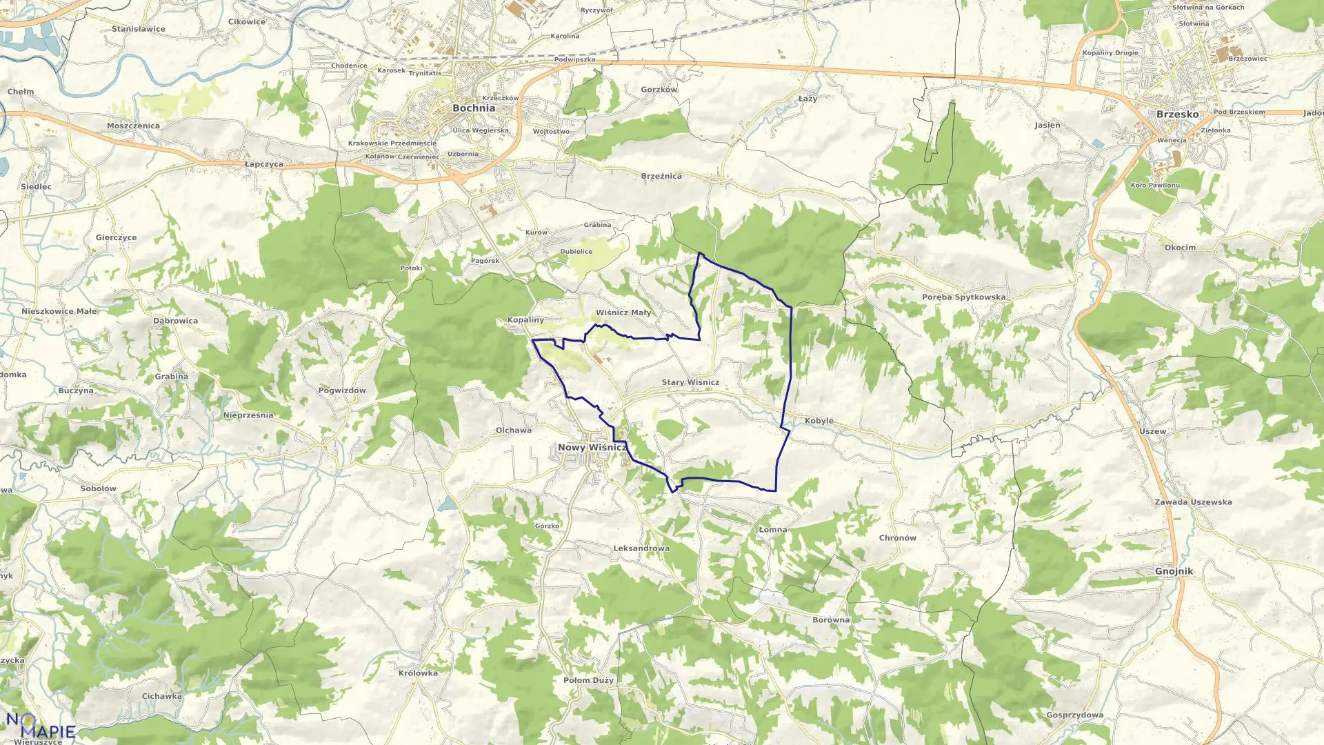 Mapa obrębu Stary Wiśnicz w gminie Nowy Wiśnicz