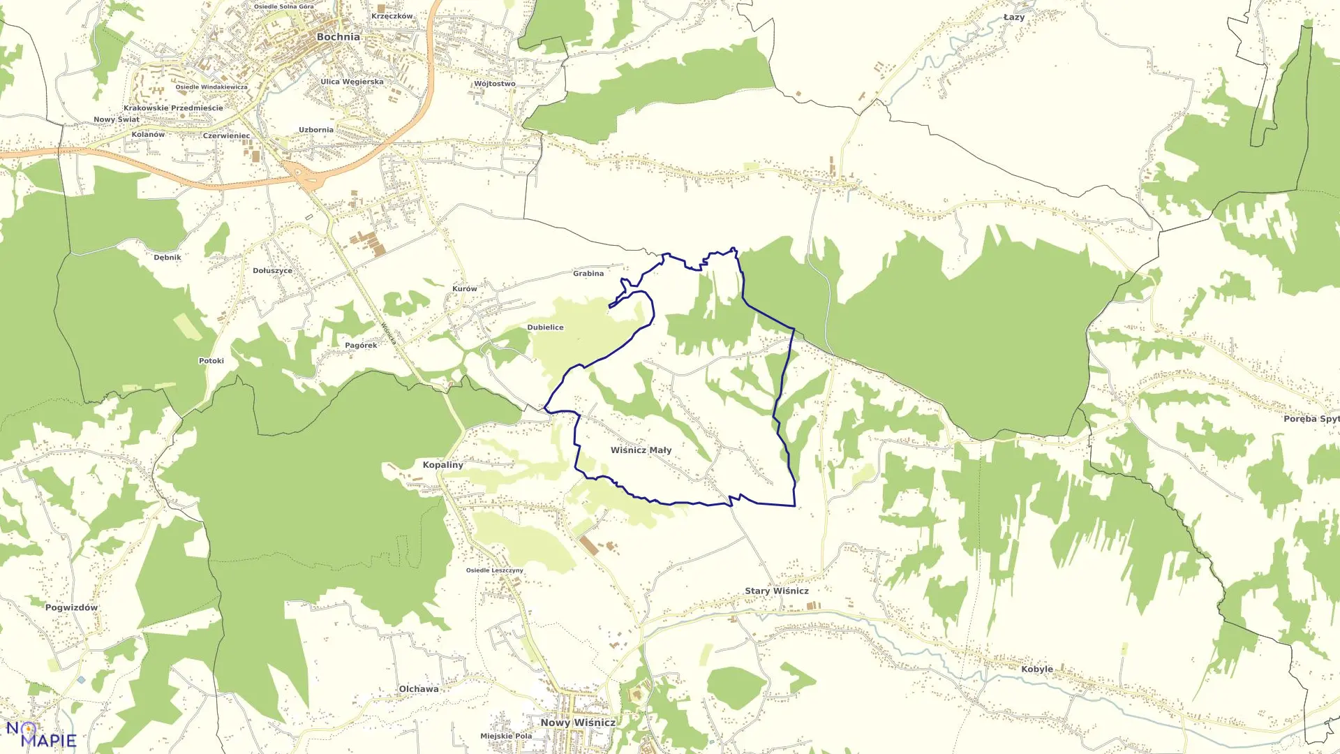 Mapa obrębu Wiśnicz Mały w gminie Nowy Wiśnicz